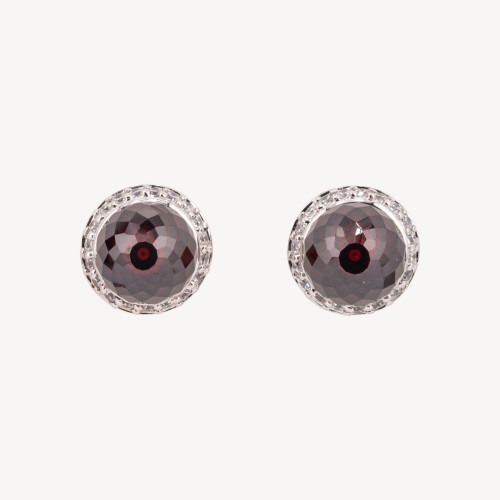 Boucles d'oreilles puces en argent 925 avec zircon cubique et boule de grenat en zircon cubique de 13 mm