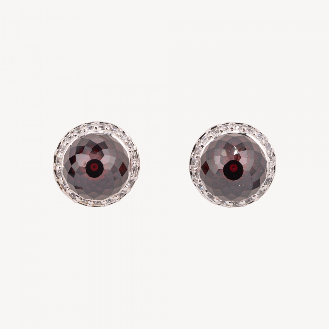Orecchini A Perno Di Argento 925 Con Zirconi Incastonati E Sfera Zirconi CZ 13mm Granato-ORECCHINI | Worldofjewel.com