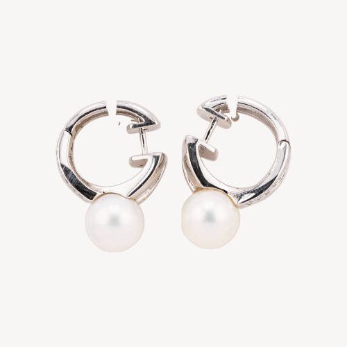 Pendientes de botón cerrados de plata 925 con perlas mallorquinas y circonitas de 8x27 mm