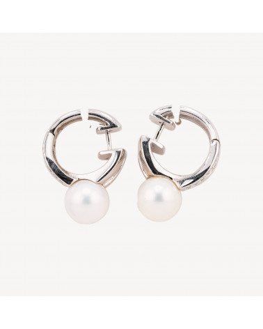 Orecchini Perno Chiuso Di Argento 925 Con Perle Di Maiorca e Zirconi 8x27mmm-ARGENTO 925 DESIGN ITALY | Worldofjewel.com