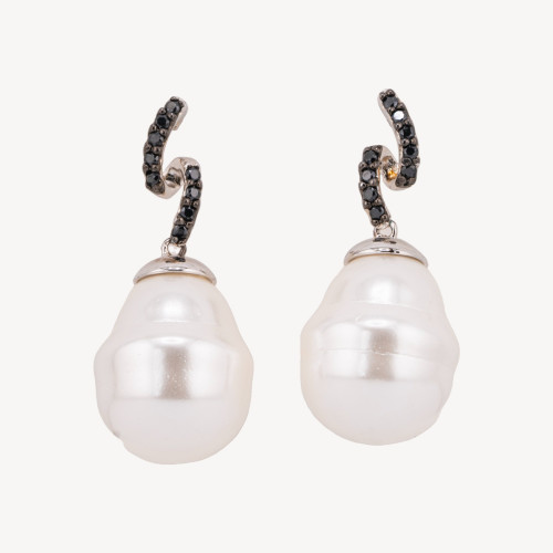 925 Silver Stud Earrings with Mallorca Pearls and Zirconia 16x36mm