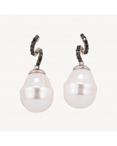 Orecchini Perno Di Argento 925 Con Perle Di Maiorca e Zirconi 16x36mm-ARGENTO 925 DESIGN ITALY | Worldofjewel.com