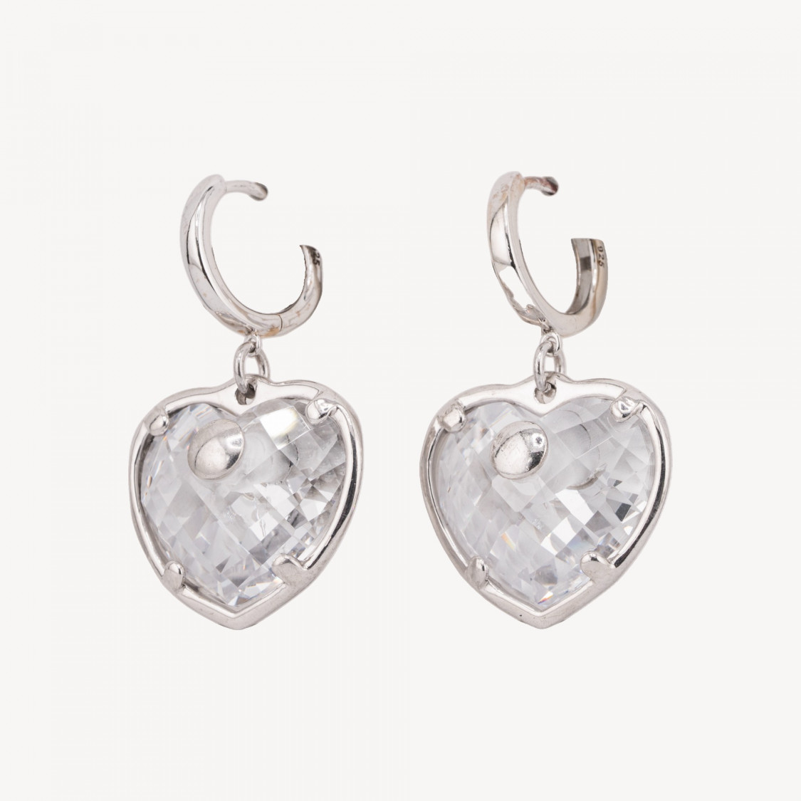 Orecchini Perno Di Argento 925 Con Zirconi CZ A Cuore Bianco 23x38mm-ARGENTO 925 DESIGN ITALY | Worldofjewel.com