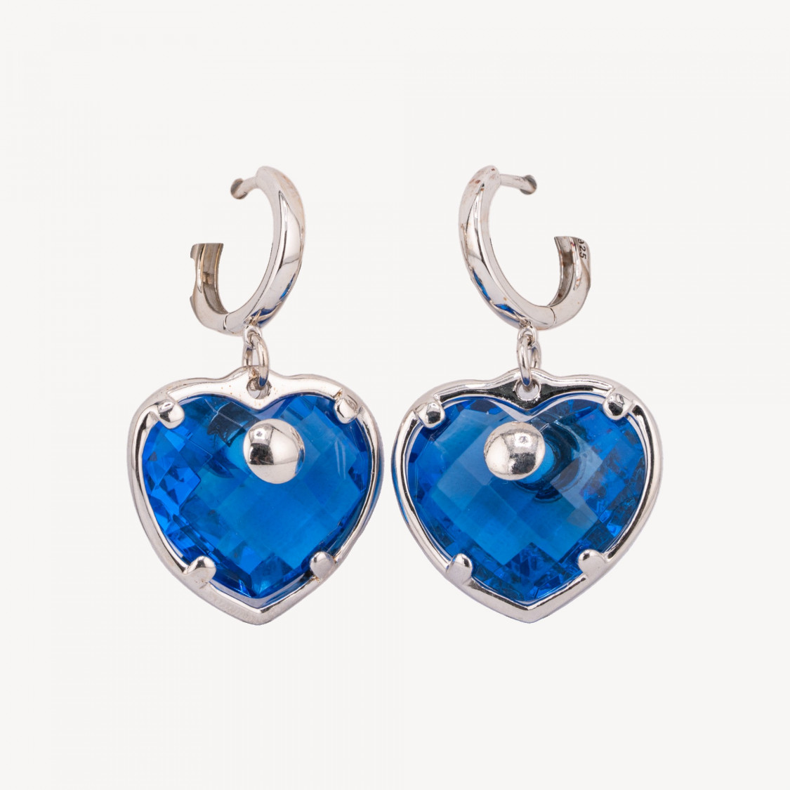 Pendientes de plata 925 con circonita azul en forma de corazón (23 x 38 mm)-PLATA 925 DISEÑO ITALIA | Worldofjewel.com
