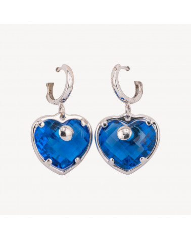 Orecchini Perno Di Argento 925 Con Zirconi CZ A Cuore Blu 23x38mm-ARGENTO 925 DESIGN ITALY | Worldofjewel.com