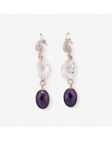 Orecchini A Monachella Di Argento 925 Cavalluccio Marino Con Zirconi Ovali Bianco E Viola 10x56mm-SILBER 925 DESIGN ITALIEN | Worldofjewel.com