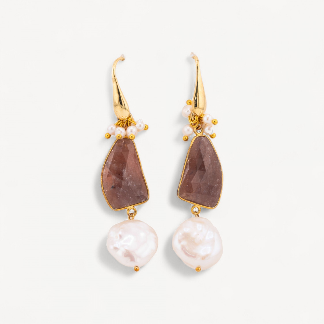 Orecchini A Monachella Di Argento 925 Con Pietre Dure E Perle Naturali 20x60mm Dorato-ARGENT 925 FANTAISIE | Worldofjewel.com