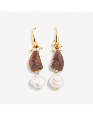 Orecchini A Monachella Di Argento 925 Con Pietre Dure E Perle Naturali 20x60mm Dorato-ARGENT 925 FANTAISIE | Worldofjewel.com