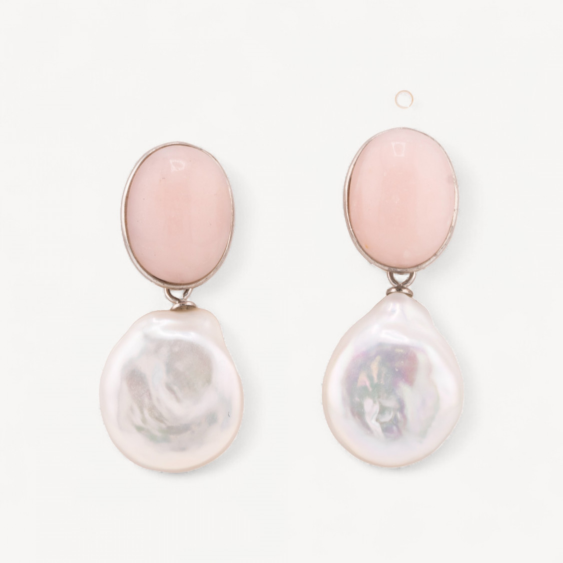 Orecchini Di Argento 925 Made in ITALY Cabochon Rosa con Perle di Fiume Piatte-ARGENT 925 DESIGN ITALIE | Worldofjewel.com
