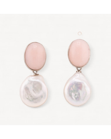Orecchini Di Argento 925 Made in ITALY Cabochon Rosa con Perle di Fiume Piatte-ARGENT 925 DESIGN ITALIE | Worldofjewel.com
