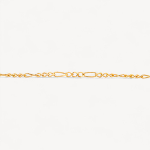 Chaîne en argent 925 au mètre, 3 maillons gourmette + 1 maillon ovale de 2 mm, 50 cm, plaquée or