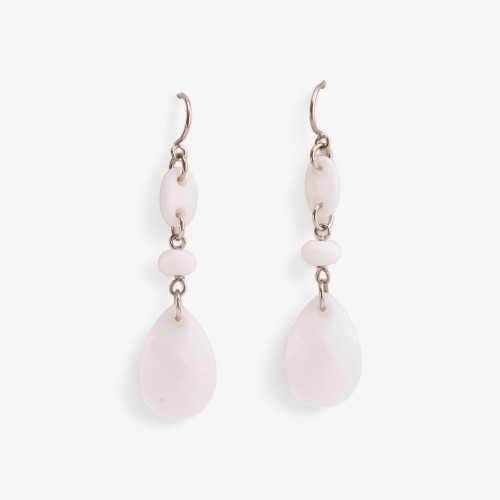 Boucles d'oreilles à levier en argent 925 avec agate créole blanche et pendentif plat facetté de 16 x 64 mm