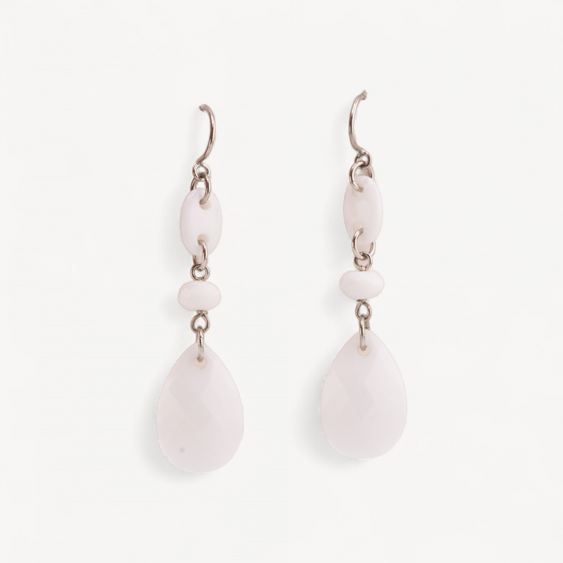 Orecchini A Monachella Di Argento 925 Con Agata Bianca Creola E Goccia Piatta Sfaccettata 16x64mm-ARGENT 925 DESIGN ITALIE | Worldofjewel.com