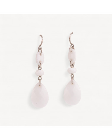 Orecchini A Monachella Di Argento 925 Con Agata Bianca Creola E Goccia Piatta Sfaccettata 16x64mm-ARGENT 925 DESIGN ITALIE | Worldofjewel.com