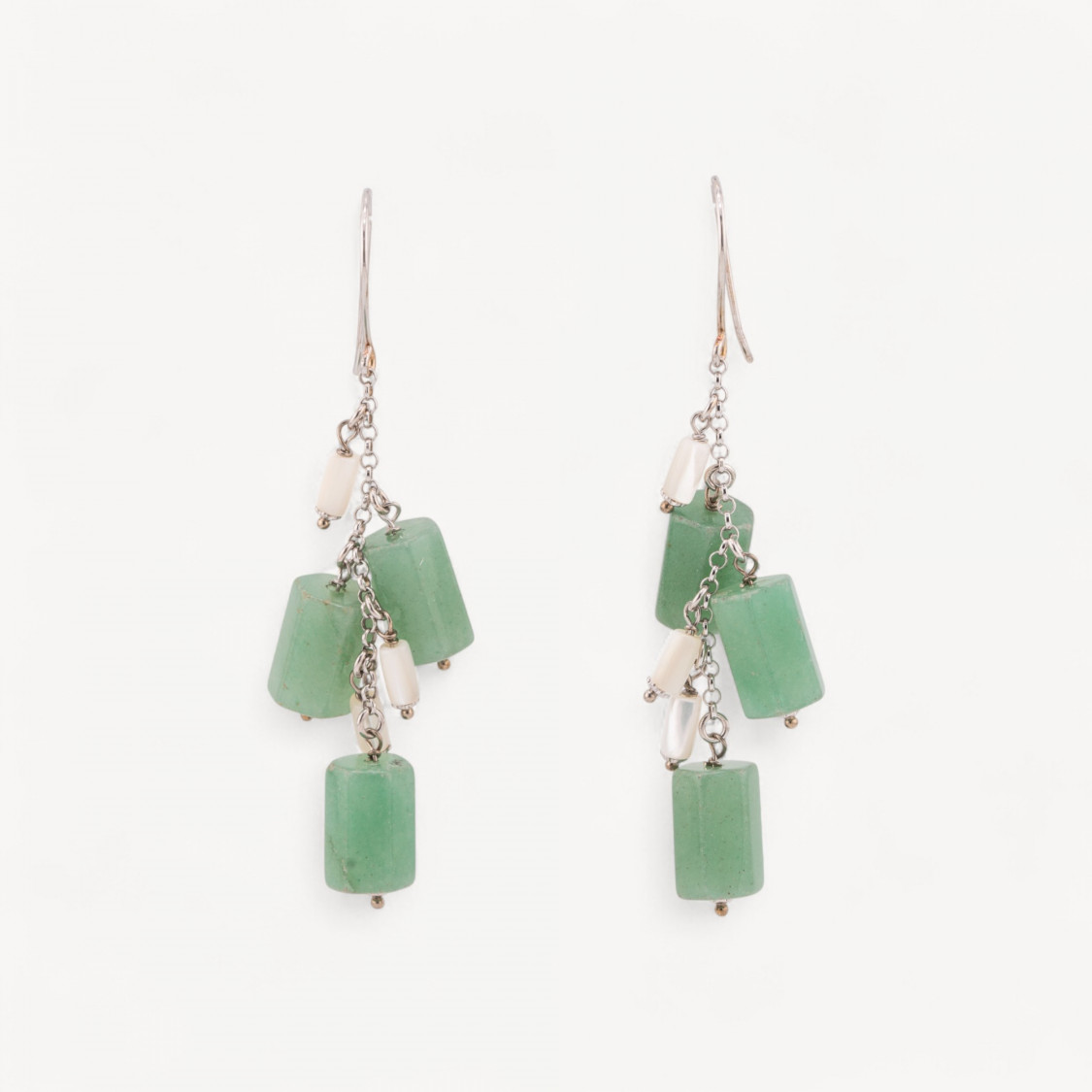 Orecchini A Monachella Di Argento 925 Con Avventurina Verde E Madreperla 20x78mm-ARGENT 925 FANTAISIE | Worldofjewel.com
