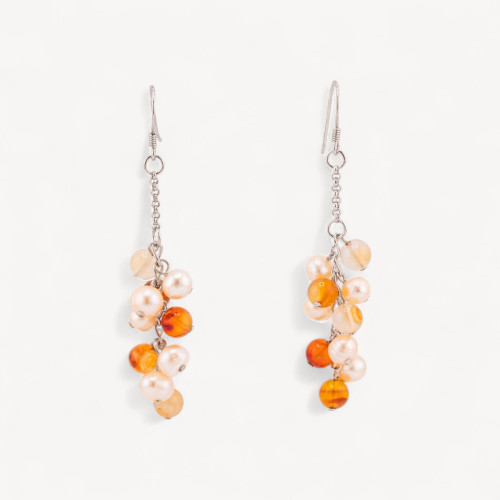 925 Silver Leverback Earrings with 16x66mm Carnelian River Pearls