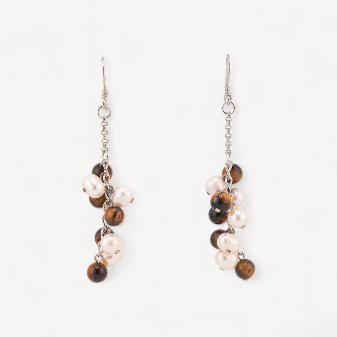 Orecchini A Monachella Di Argento 925 Con Perle Di Fiume 16x66mm Occhio Di Tigre-SILBER 925 DESIGN ITALIEN | Worldofjewel.com