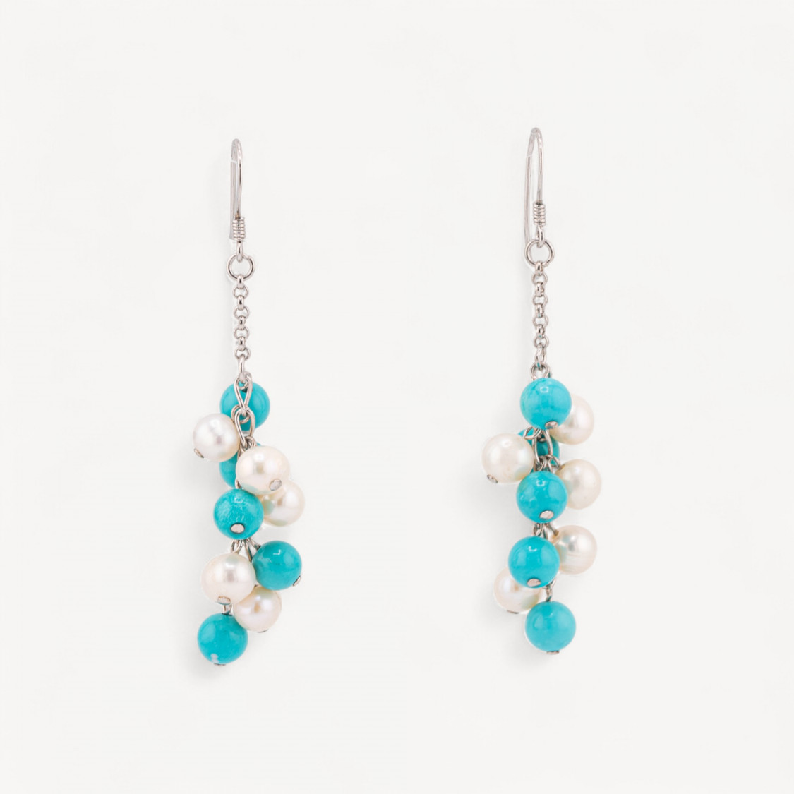 Orecchini A Monachella Di Argento 925 Con Perle Di Fiume 16x66mm Pasta Di Turchese-ARGENT 925 DESIGN ITALIE | Worldofjewel.com