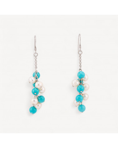 Orecchini A Monachella Di Argento 925 Con Perle Di Fiume 16x66mm Pasta Di Turchese-ARGENT 925 DESIGN ITALIE | Worldofjewel.com