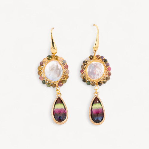 925 Silver Leverback Earrings with Coin River Pearls and Set Crystal Drops 22x66mm Multicolor Blue