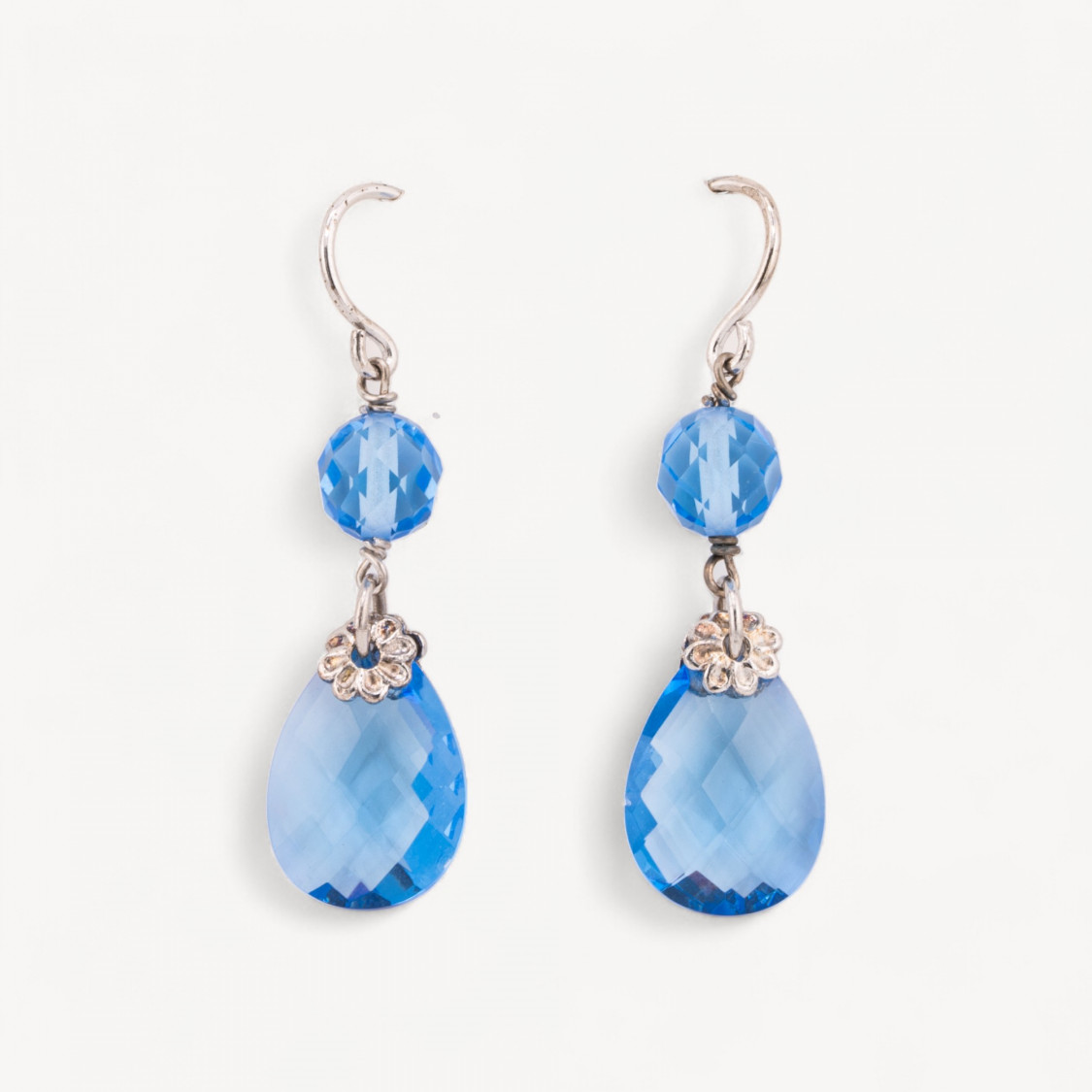 925 Silver Leverback Earrings with Faceted Oval Zirconia and Flat Faceted Drop 13x54mm-SILVER 925 DESIGN ITALY | Worldofjewel.com