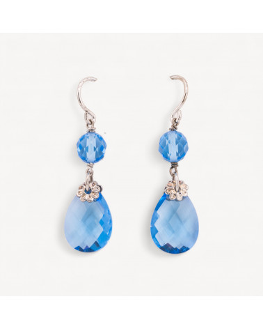Orecchini A Monachella Di Argento 925 Con Zirconi Ovali Sfaccettati E Goccia Piatta Sfaccettata 13x54mm-ARGENT 925 DESIGN ITALIE | Worldofjewel.com