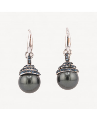 Orecchini A Monachella Di Argento 925 E Perle Di Maiorca con Zirconi A Spirale 12x35mm-ARGENT 925 FANTAISIE | Worldofjewel.com