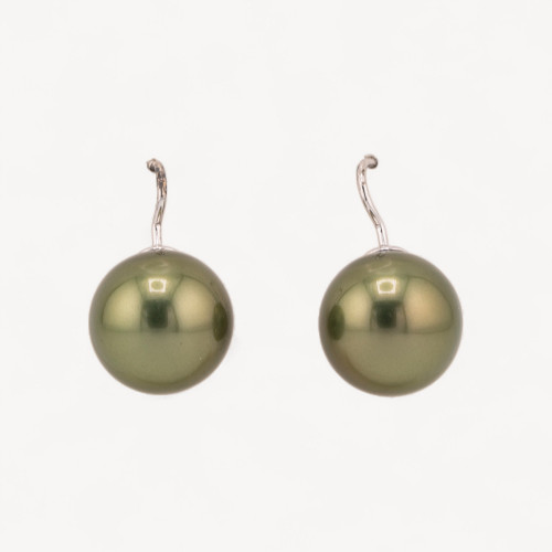 925 Silver Gold Plated Leverback Earrings with 14x25mm Acid Green Mallorca Pearls