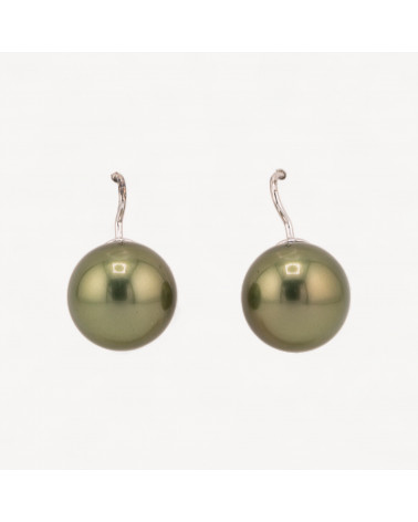 Orecchini A Monachella Di Argento 925 Placcato Oro E Perle Di Maiorca Verde Acido 14x25mm-SILBER 925 DESIGN ITALIEN | Worldofjewel.com