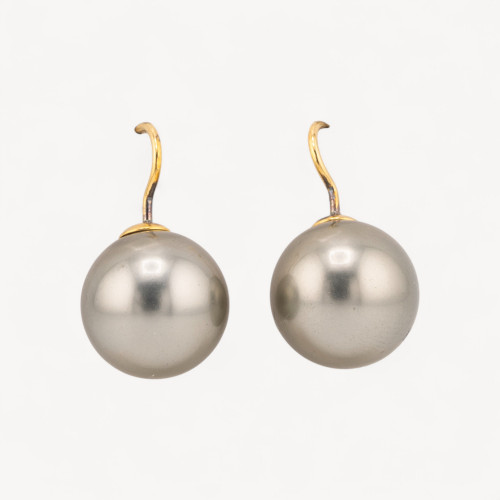 Boucles d'oreilles à levier en argent 925 plaqué or avec perles de Majorque vert acide de 14 x 25 mm