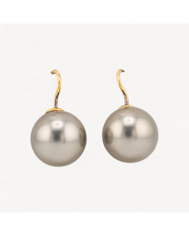 Orecchini A Monachella Di Argento 925 Placcato Oro E Perle Di Maiorca Verde Acido 14x25mm Dorato-ARGENT 925 DESIGN ITALIE | Worldofjewel.com