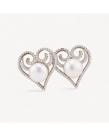Orecchini A Perno Di Argento 925 A Perno Con Zirconi E Perle Di Fiume Cuore 20mm-ARGENT 925 FANTAISIE | Worldofjewel.com