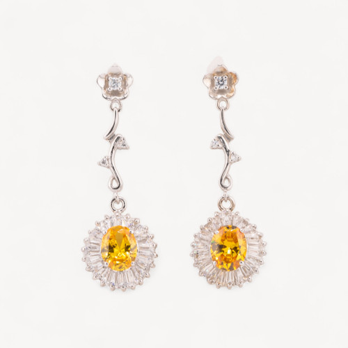 Boucles d'oreilles puces en argent 925 avec branches et zircon cubique 15x45mm