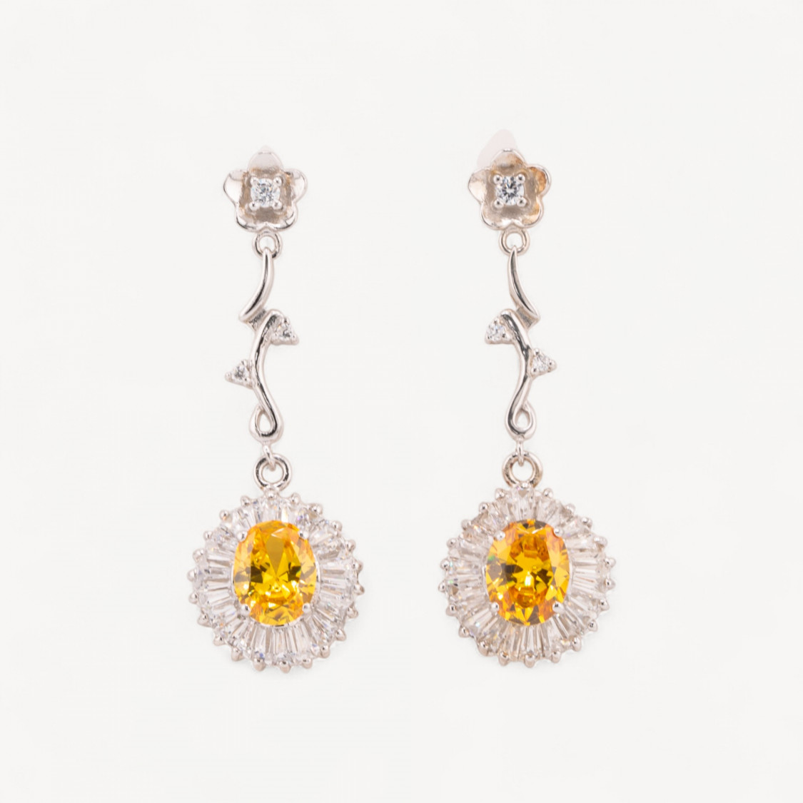 Orecchini A Perno Di Argento 925 Con Rami E Cubic Zirconia 15x45mm-ARGENT 925 DESIGN ITALIE | Worldofjewel.com