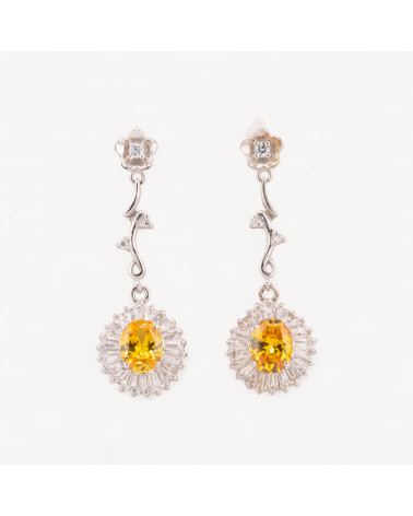 Orecchini A Perno Di Argento 925 Con Rami E Cubic Zirconia 15x45mm-ARGENT 925 DESIGN ITALIE | Worldofjewel.com