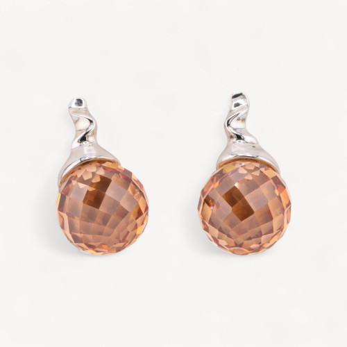 Boucles d'oreilles puces en argent 925 avec boule de zircon champagne 12x22mm