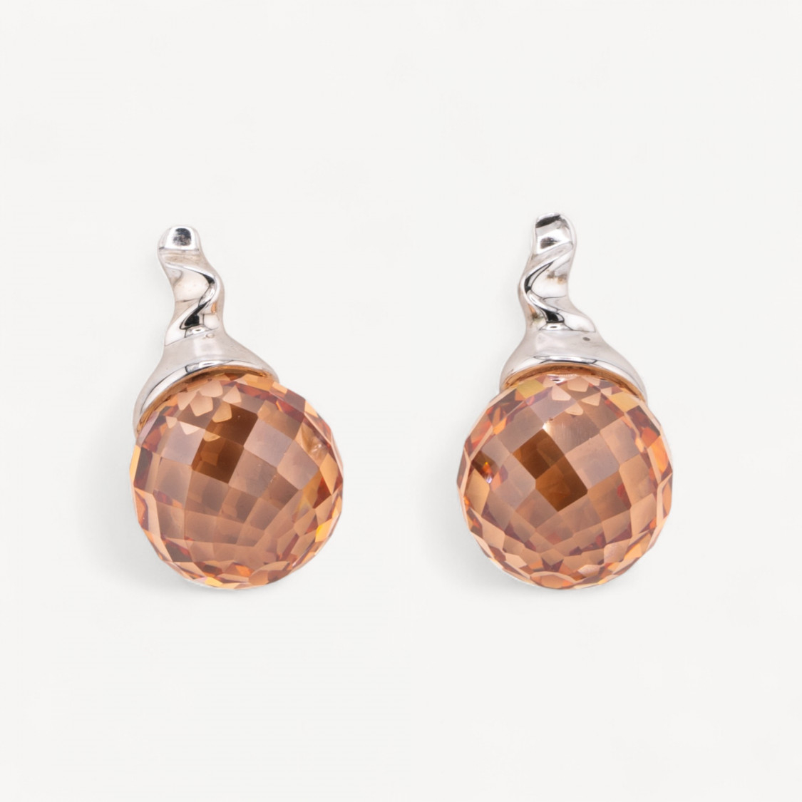 Orecchini A Perno Di Argento 925 Con Sfera Di Zirconi Champagne 12x22mm-ARGENT 925 DESIGN ITALIE | Worldofjewel.com