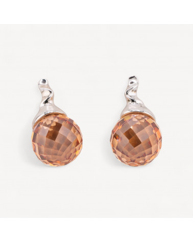 Orecchini A Perno Di Argento 925 Con Sfera Di Zirconi Champagne 12x22mm-ARGENT 925 DESIGN ITALIE | Worldofjewel.com