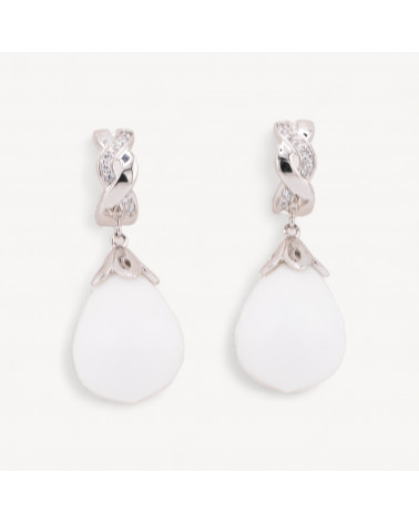 Orecchini A Perno Di Argento 925 Con Zirconi E Goccia Di Agata Bianca-ARGENT 925 DESIGN ITALIE | Worldofjewel.com