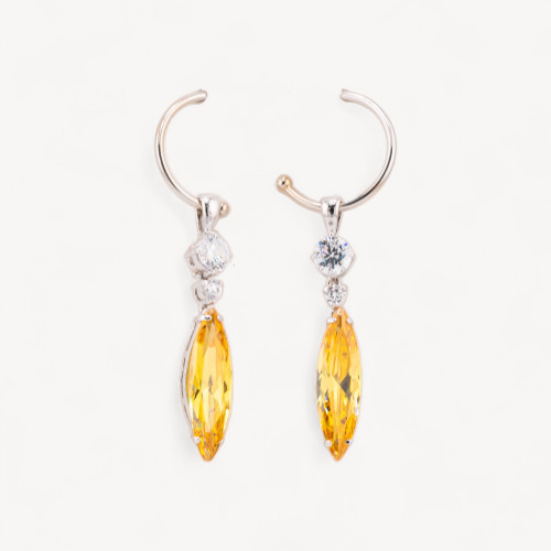 Pendientes de aro de plata 925 con circonitas de arroz blanco y ámbar (7 x 57 mm)