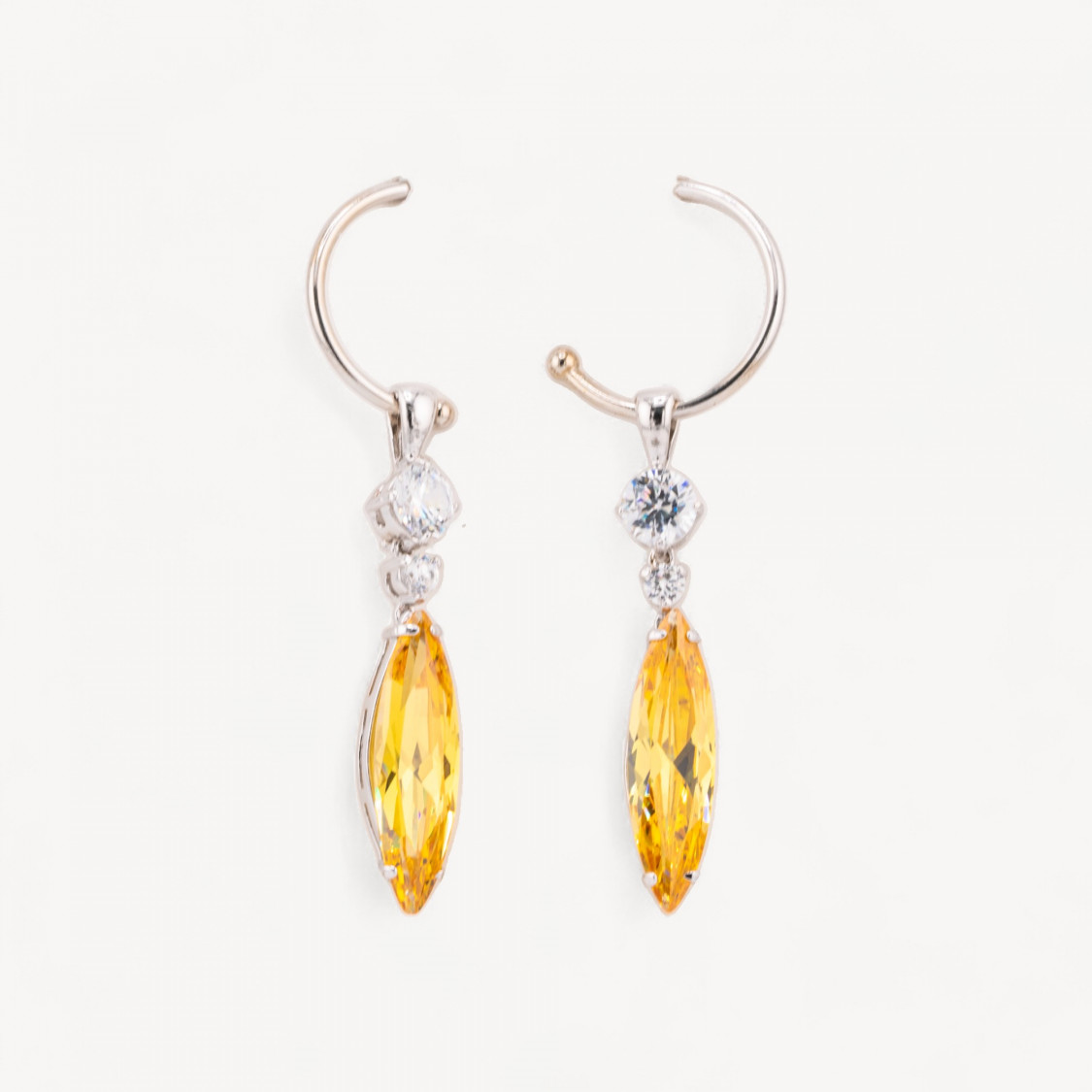 Orecchini A Perno Di Argento 925 Semi Cerchio Con Pendenti Di Zirconi Riso Bianco E Ambra 7x57mm-DES BOUCLES D'OREILLES | Worldofjewel.com