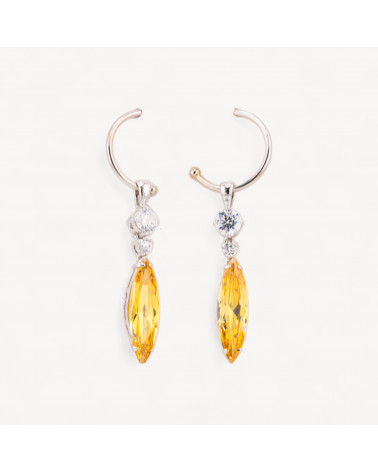 Orecchini A Perno Di Argento 925 Semi Cerchio Con Pendenti Di Zirconi Riso Bianco E Ambra 7x57mm-DES BOUCLES D'OREILLES | Worldofjewel.com