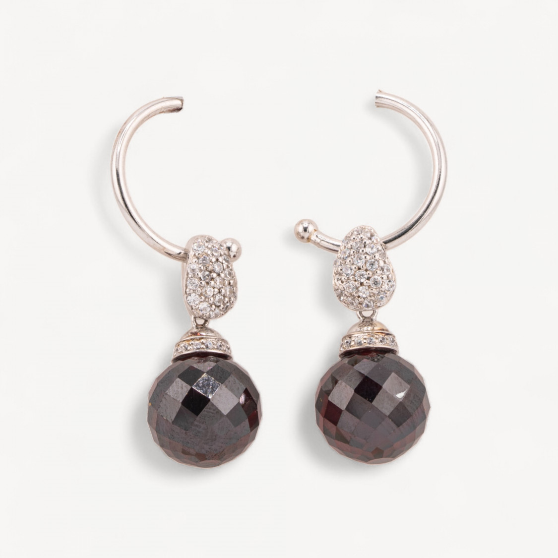 Orecchini A Perno Di Argento 925 Semicerchio Con Pendente Di Zirconi E Sfera Zirconia Rosso 12x38mm-ARGENT 925 DESIGN ITALIE | Worldofjewel.com