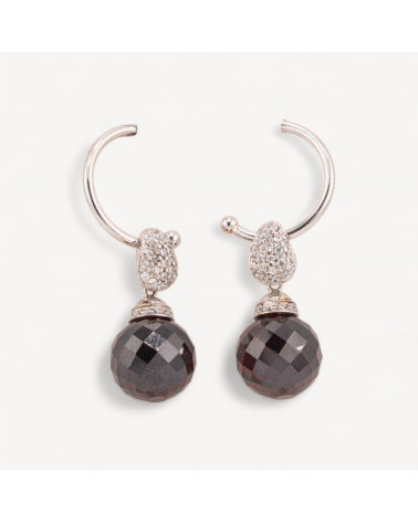 Orecchini A Perno Di Argento 925 Semicerchio Con Pendente Di Zirconi E Sfera Zirconia Rosso 12x38mm-ARGENT 925 DESIGN ITALIE | Worldofjewel.com