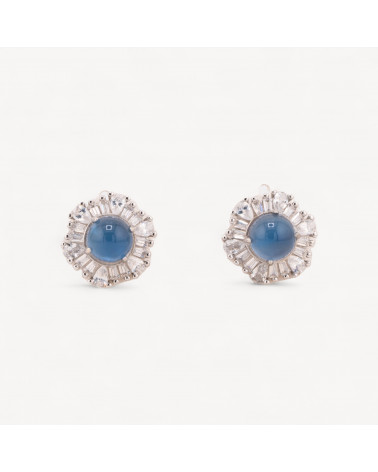 Orecchini Di Argento 925 A Castone 1 Coppia Blu-925 SILBER LUXE OHRRINGE | Worldofjewel.com