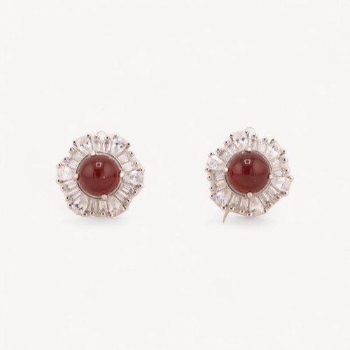 Boucles d'oreilles en argent 925 serties clos, 1 paire, rouges