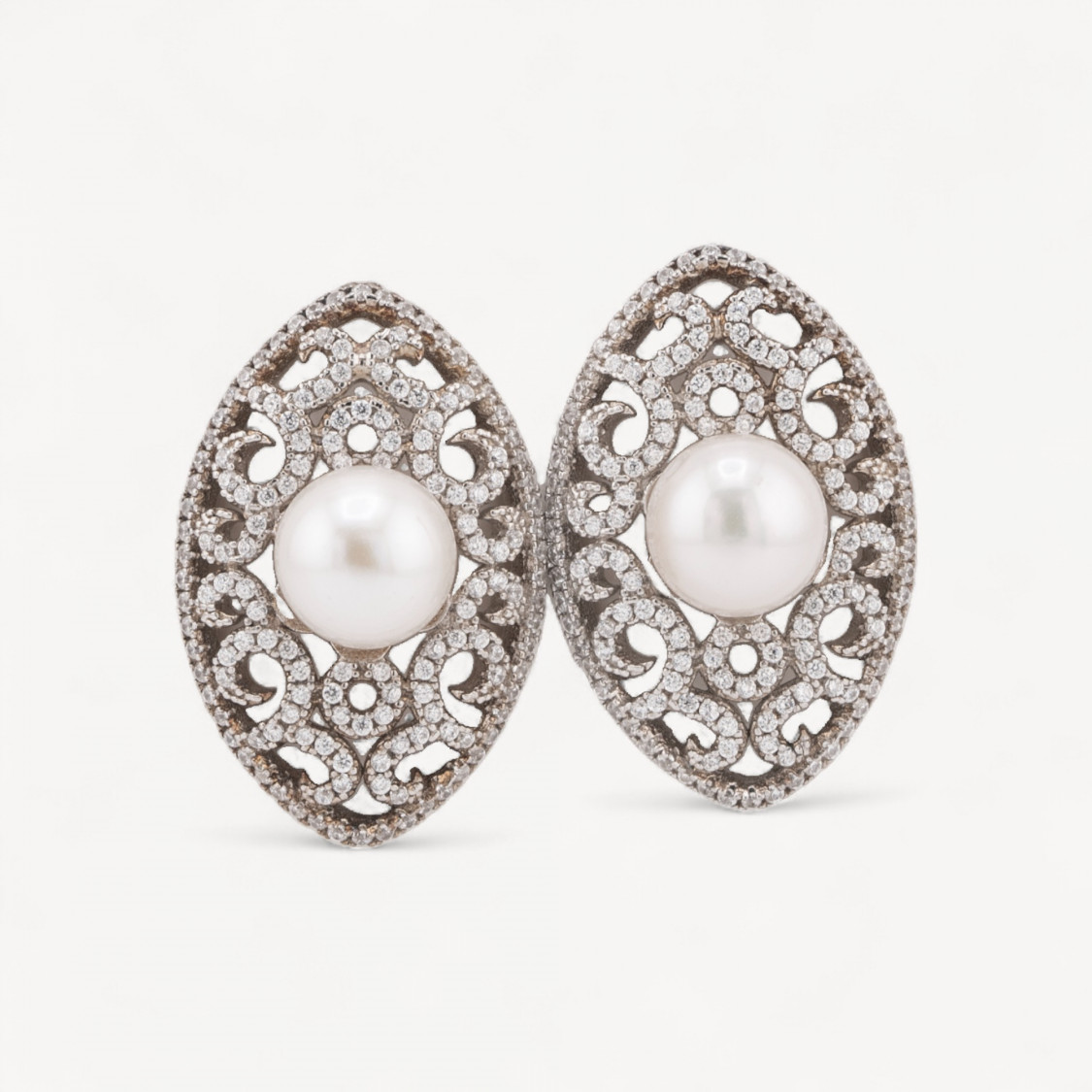 Orecchini Di Argento 925 A Perno Con Zirconi E Perle Di Fiume 18x27mm-ARGENT 925 FANTAISIE | Worldofjewel.com