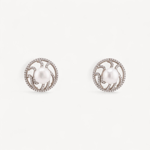 Boucles d'oreilles puces en argent 925 avec zirconiums et perles de rivière de 19 mm