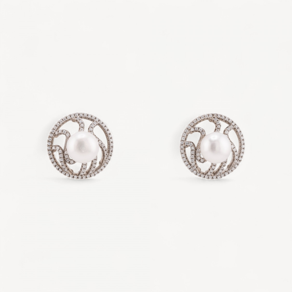 Orecchini Di Argento 925 A Perno Con Zirconi E Perle Di Fiume 19mm-ARGENT 925 FANTAISIE | Worldofjewel.com