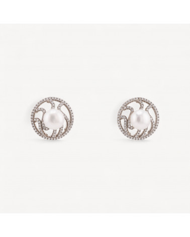 Orecchini Di Argento 925 A Perno Con Zirconi E Perle Di Fiume 19mm-ARGENT 925 FANTAISIE | Worldofjewel.com